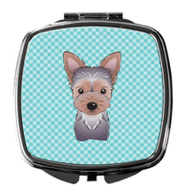 Load image into Gallery viewer, Checkerboard Blue Yorkie Puppy Compact Mirror – Stylish Purse Mirror with Artistic Covers BB1170SCM