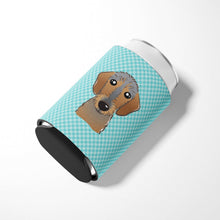 Load image into Gallery viewer, Checkerboard Blue Wirehaired Dachshund Can or Bottle Hugger BB1171CC