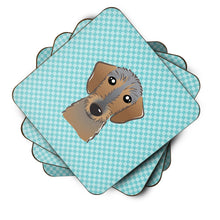 Load image into Gallery viewer, Checkerboard Blue Wirehaired Dachshund Coasters - Set of 4 Lightweight Foam, Absorbent Drink Coasters BB1171FC