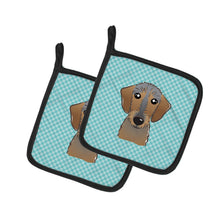 Load image into Gallery viewer, Checkerboard Blue Wirehaired Dachshund Pot Holders - Set of 2 - Heat-Resistant Kitchen Essentials BB1171PTHD