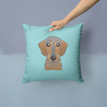 Load image into Gallery viewer, Checkerboard Blue Wirehaired Dachshund Canvas Throw Pillow - 14x14 Decorative Pillow – Art for Your Home &amp; Patio BB1171PW1414