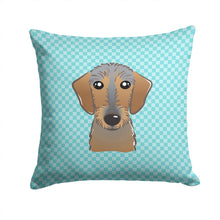 Load image into Gallery viewer, Checkerboard Blue Wirehaired Dachshund Canvas Throw Pillow - 14x14 Decorative Pillow – Art for Your Home &amp; Patio BB1171PW1414