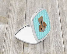 Load image into Gallery viewer, Checkerboard Blue Wirehaired Dachshund Compact Mirror – Stylish Purse Mirror with Artistic Covers BB1171SCM