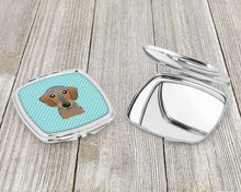Load image into Gallery viewer, Checkerboard Blue Wirehaired Dachshund Compact Mirror – Stylish Purse Mirror with Artistic Covers BB1171SCM