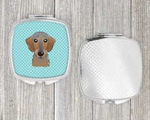 Load image into Gallery viewer, Checkerboard Blue Wirehaired Dachshund Compact Mirror – Stylish Purse Mirror with Artistic Covers BB1171SCM