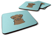 Load image into Gallery viewer, Checkerboard Blue Chocolate Labrador Coasters - Set of 4 Lightweight Foam, Absorbent Drink Coasters BB1172FC