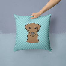 Load image into Gallery viewer, Checkerboard Blue Chocolate Labrador Canvas Throw Pillow - 14x14 Decorative Pillow – Art for Your Home &amp; Patio BB1172PW1414