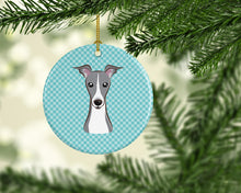 Load image into Gallery viewer, Checkerboard Blue Italian Greyhound Ceramic Ornament BB1174CO1