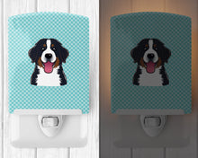 Load image into Gallery viewer, Checkerboard Blue Bernese Mountain Dog Ceramic Night Light BB1175CNL