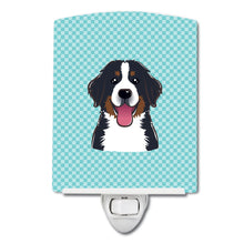 Load image into Gallery viewer, Checkerboard Blue Bernese Mountain Dog Ceramic Night Light BB1175CNL
