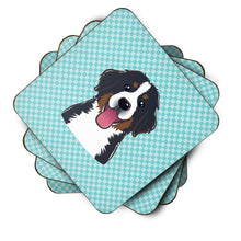 Load image into Gallery viewer, Checkerboard Blue Bernese Mountain Dog Coasters - Set of 4 Lightweight Foam, Absorbent Drink Coasters BB1175FC