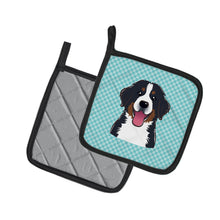 Load image into Gallery viewer, Checkerboard Blue Bernese Mountain Dog Pot Holders - Set of 2 - Heat-Resistant Kitchen Essentials BB1175PTHD