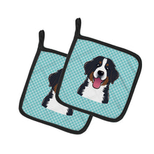 Load image into Gallery viewer, Checkerboard Blue Bernese Mountain Dog Pot Holders - Set of 2 - Heat-Resistant Kitchen Essentials BB1175PTHD