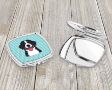 Load image into Gallery viewer, Checkerboard Blue Bernese Mountain Dog Compact Mirror – Stylish Purse Mirror with Artistic Covers BB1175SCM