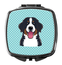 Load image into Gallery viewer, Checkerboard Blue Bernese Mountain Dog Compact Mirror – Stylish Purse Mirror with Artistic Covers BB1175SCM