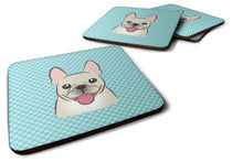 Load image into Gallery viewer, Checkerboard Blue French Bulldog Coasters - Set of 4 Lightweight Foam, Absorbent Drink Coasters BB1176FC