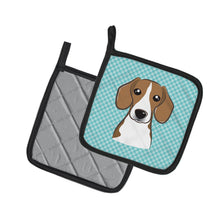 Load image into Gallery viewer, Checkerboard Blue Beagle Pot Holders - Set of 2 - Heat-Resistant Kitchen Essentials BB1177PTHD
