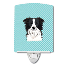 Load image into Gallery viewer, Checkerboard Blue Border Collie Ceramic Night Light BB1179CNL