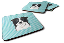 Load image into Gallery viewer, Checkerboard Blue Border Collie Coasters - Set of 4 Lightweight Foam, Absorbent Drink Coasters BB1179FC