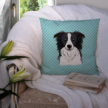 Load image into Gallery viewer, Checkerboard Blue Border Collie Canvas Throw Pillow - 14x14 Decorative Pillow – Art for Your Home &amp; Patio BB1179PW1414