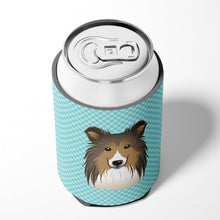 Load image into Gallery viewer, Checkerboard Blue Sheltie Can or Bottle Hugger BB1180CC