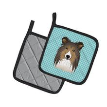 Load image into Gallery viewer, Checkerboard Blue Sheltie Pot Holders - Set of 2 - Heat-Resistant Kitchen Essentials BB1180PTHD
