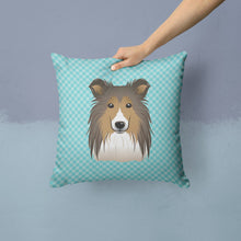 Load image into Gallery viewer, Checkerboard Blue Sheltie Canvas Throw Pillow - 14x14 Decorative Pillow – Art for Your Home &amp; Patio BB1180PW1414