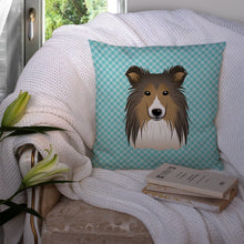 Load image into Gallery viewer, Checkerboard Blue Sheltie Canvas Throw Pillow - 14x14 Decorative Pillow – Art for Your Home &amp; Patio BB1180PW1414