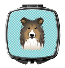 Load image into Gallery viewer, Checkerboard Blue Sheltie Compact Mirror – Stylish Purse Mirror with Artistic Covers BB1180SCM