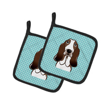 Load image into Gallery viewer, Checkerboard Blue Basset Hound Pot Holders - Set of 2 - Heat-Resistant Kitchen Essentials BB1181PTHD