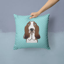 Load image into Gallery viewer, Checkerboard Blue Basset Hound Canvas Throw Pillow - 14x14 Decorative Pillow – Art for Your Home &amp; Patio BB1181PW1414