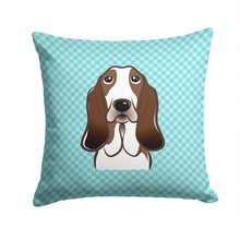 Load image into Gallery viewer, Checkerboard Blue Basset Hound Canvas Throw Pillow - 14x14 Decorative Pillow – Art for Your Home &amp; Patio BB1181PW1414