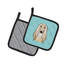 Load image into Gallery viewer, Checkerboard Blue Afghan Hound Pot Holders - Set of 2 - Heat-Resistant Kitchen Essentials BB1182PTHD