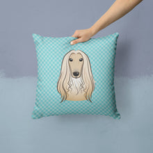 Load image into Gallery viewer, Checkerboard Blue Afghan Hound Canvas Throw Pillow - 14x14 Decorative Pillow – Art for Your Home &amp; Patio BB1182PW1414