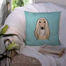 Load image into Gallery viewer, Checkerboard Blue Afghan Hound Canvas Throw Pillow - 14x14 Decorative Pillow – Art for Your Home &amp; Patio BB1182PW1414