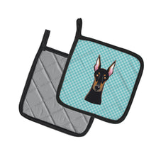 Load image into Gallery viewer, Checkerboard Blue Doberman Pot Holders - Set of 2 - Heat-Resistant Kitchen Essentials BB1183PTHD