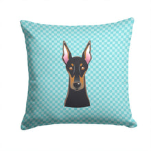 Load image into Gallery viewer, Checkerboard Blue Doberman Canvas Throw Pillow - 14x14 Decorative Pillow – Art for Your Home &amp; Patio BB1183PW1414