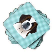 Load image into Gallery viewer, Checkerboard Blue Saint Bernard Coasters - Set of 4 Lightweight Foam, Absorbent Drink Coasters BB1184FC