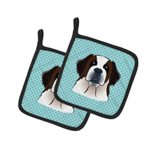 Load image into Gallery viewer, Checkerboard Blue Saint Bernard Pot Holders - Set of 2 - Heat-Resistant Kitchen Essentials BB1184PTHD