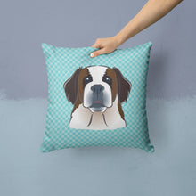 Load image into Gallery viewer, Checkerboard Blue Saint Bernard Canvas Throw Pillow - 14x14 Decorative Pillow – Art for Your Home &amp; Patio BB1184PW1414