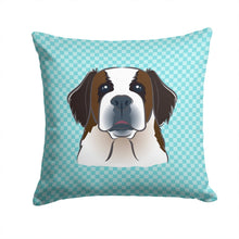 Load image into Gallery viewer, Checkerboard Blue Saint Bernard Canvas Throw Pillow - 14x14 Decorative Pillow – Art for Your Home &amp; Patio BB1184PW1414