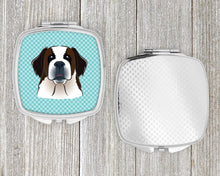 Load image into Gallery viewer, Checkerboard Blue Saint Bernard Compact Mirror – Stylish Purse Mirror with Artistic Covers BB1184SCM