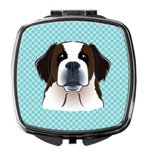Load image into Gallery viewer, Checkerboard Blue Saint Bernard Compact Mirror – Stylish Purse Mirror with Artistic Covers BB1184SCM