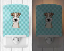 Load image into Gallery viewer, Checkerboard Blue Wire Haired Fox Terrier Ceramic Night Light BB1185CNL