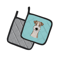 Load image into Gallery viewer, Checkerboard Blue Wire Haired Fox Terrier Pot Holders - Set of 2 - Heat-Resistant Kitchen Essentials BB1185PTHD
