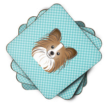 Load image into Gallery viewer, Checkerboard Blue Papillon Coasters - Set of 4 Lightweight Foam, Absorbent Drink Coasters BB1186FC