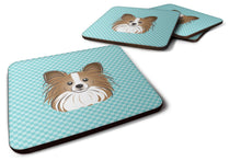 Load image into Gallery viewer, Checkerboard Blue Papillon Coasters - Set of 4 Lightweight Foam, Absorbent Drink Coasters BB1186FC