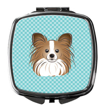 Load image into Gallery viewer, Checkerboard Blue Papillon Compact Mirror – Stylish Purse Mirror with Artistic Covers BB1186SCM