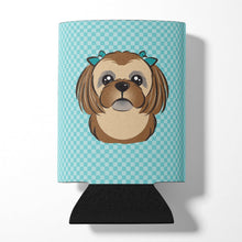 Load image into Gallery viewer, Checkerboard Blue Chocolate Brown Shih Tzu Can or Bottle Hugger BB1187CC