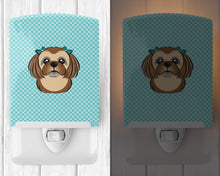 Load image into Gallery viewer, Checkerboard Blue Chocolate Brown Shih Tzu Ceramic Night Light BB1187CNL